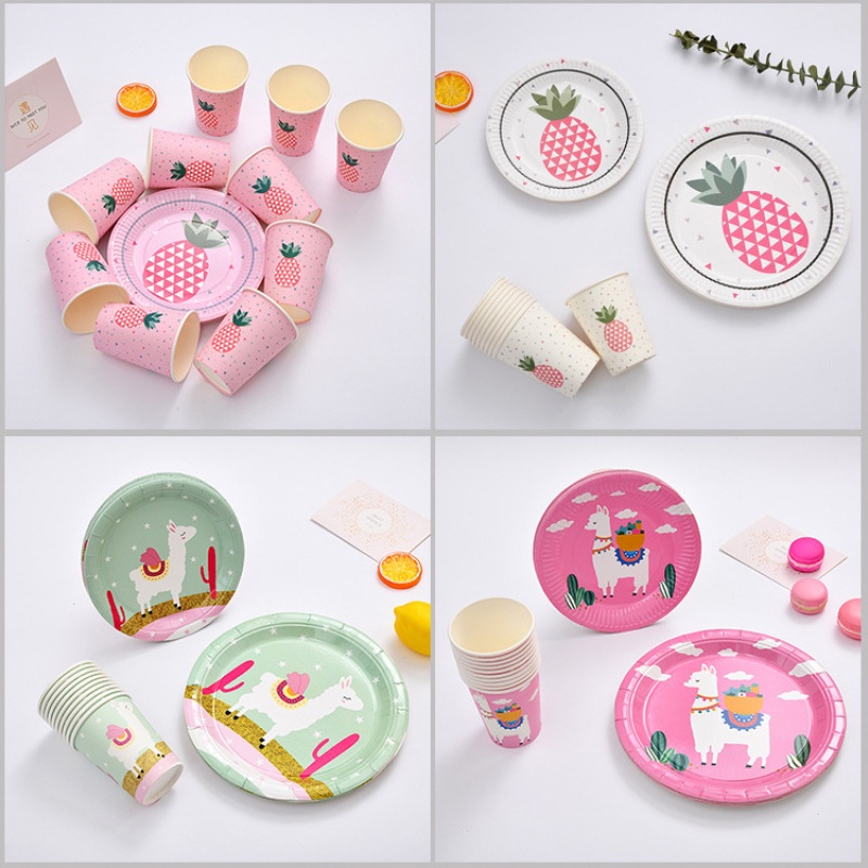 Set 20 Cốc Giấy Tròn Dùng Một Lần In Hình Quả Dứa Dễ Thương Cho Tiệc Sinh Nhật Của Bé