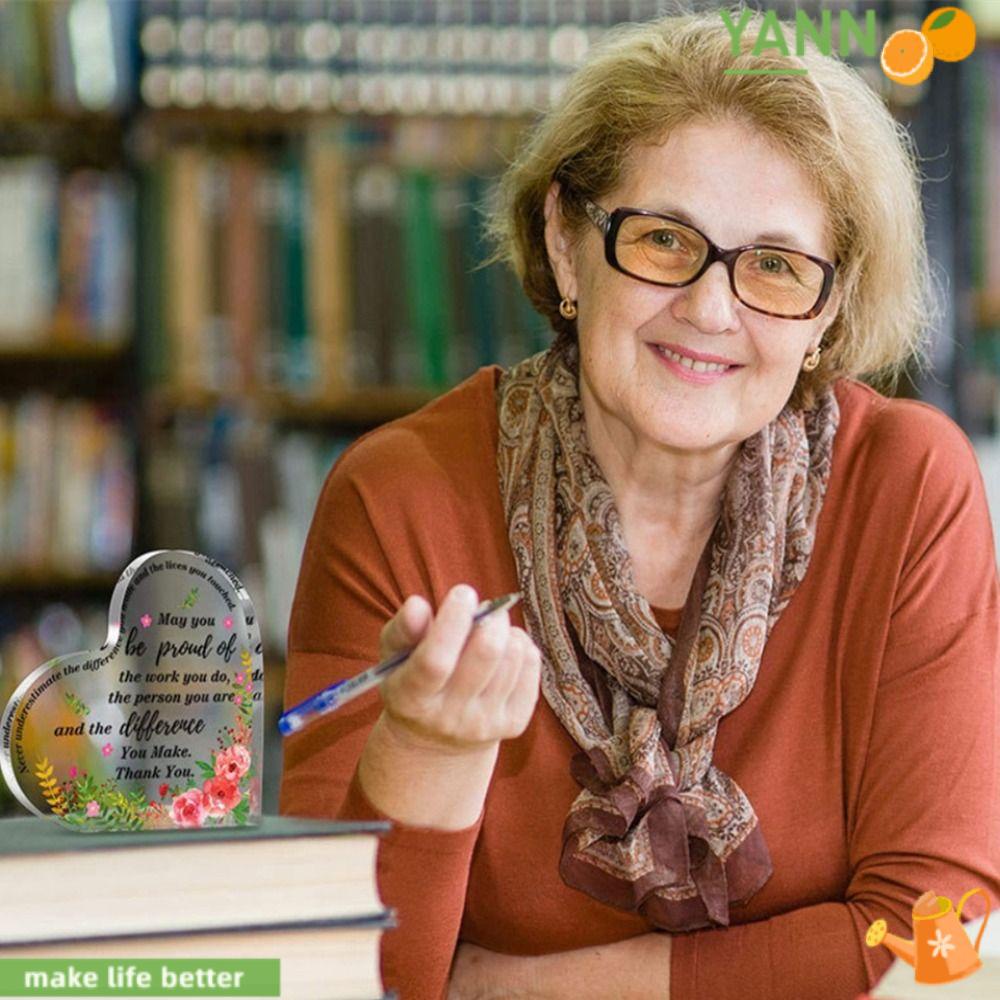 YANN1 Bảng Hiệu Bằng Acrylic Trong Suốt Hình Trái Tim In Chữ Thank You Độc Đáo Trang Trí Bàn Làm Việc