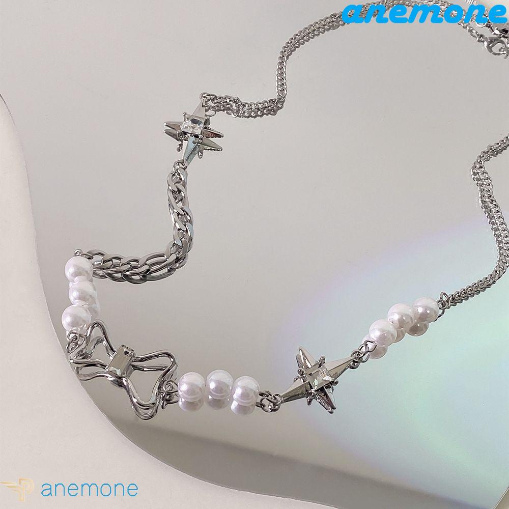 ANEMONE Vòng cổ Bằng Thép Titan Đính Ngọc Trai Nhân Tạo Phong Cách Cổ Điển Sang Trọng