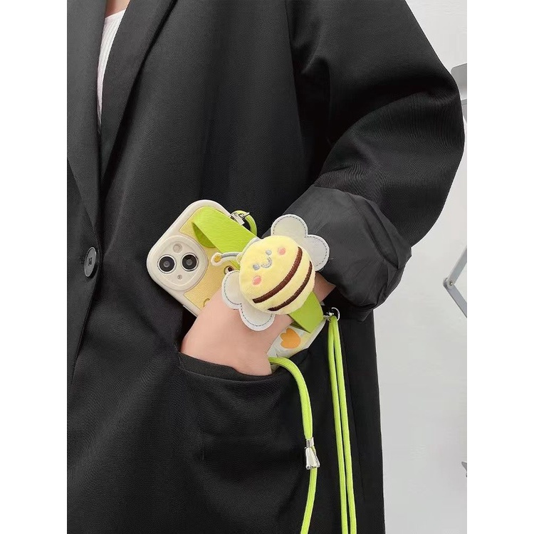 Ốp Điện Thoại Silicon Hình Ong Dễ Thương Kèm Dây Đeo Cho iPhone 14 Pro Max / 13promax / 12Pro 11 Pro Max XS / XR / SE2020 / 8P / 7P / 6P