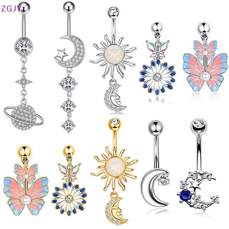 Khuyên Rốn Bằng Thép Không Gỉ Hình Hoa Bướm Đính Đá Cho Nữ Mới