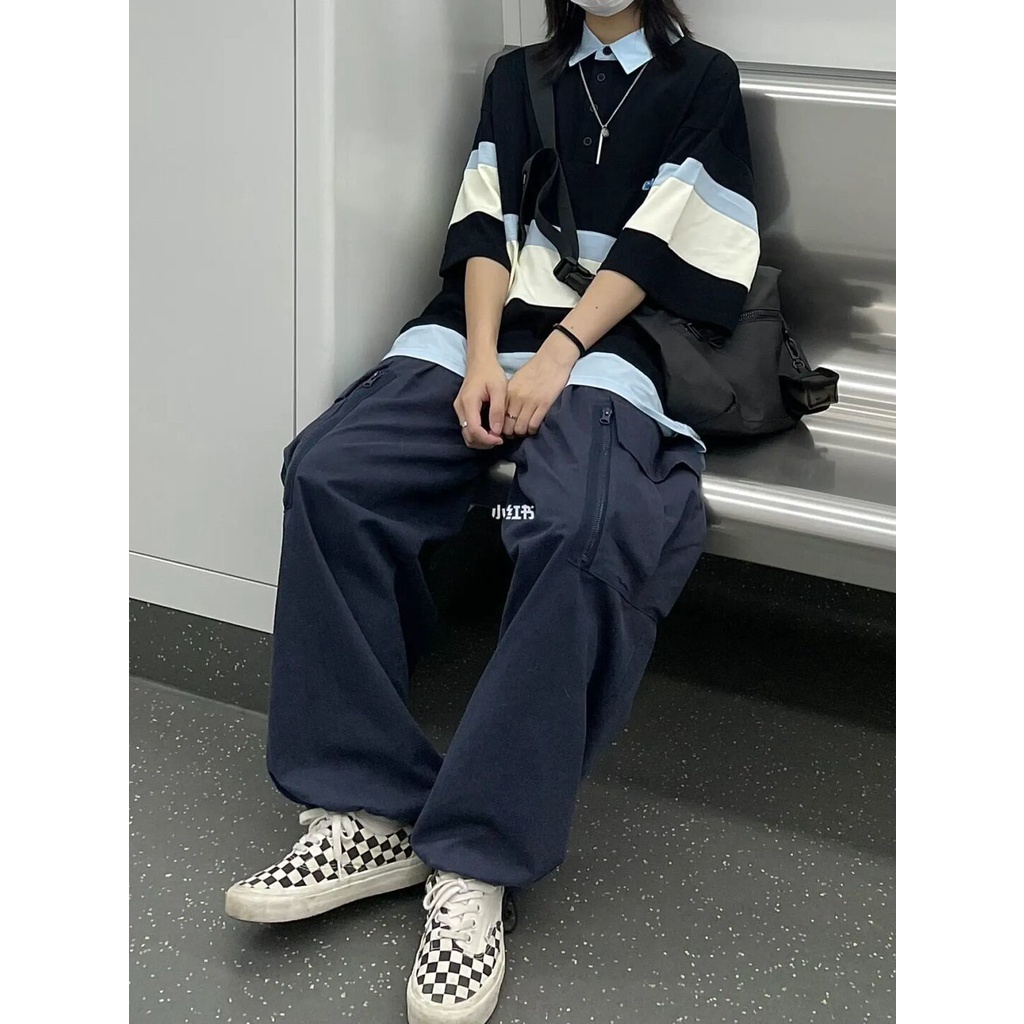 Áo polo Ngắn Tay Dáng Rộng Họa Tiết Kẻ Sọc Thời Trang Mùa Hè Cho Nữ