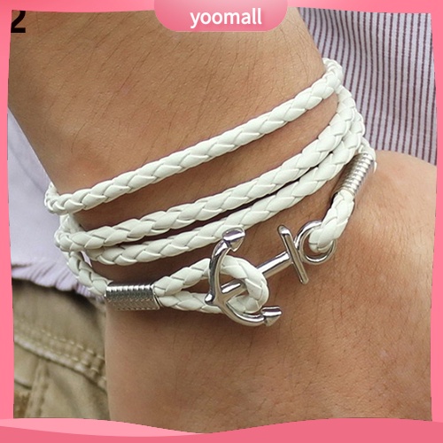 [YM] Vòng Tay Giả Da Nhiều Lớp Gắn Mỏ Neo Vô Cực Cho Nam