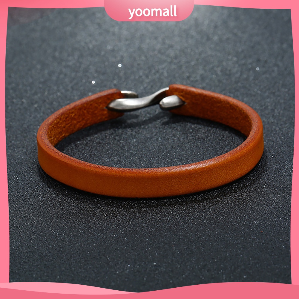 [YM] Vòng Tay Da Bò Mỏng Có Khóa Móc Phong Cách Punk Cổ Điển Cho Nam