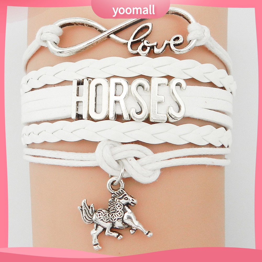 Vòng Tay Giả Da Nhiều Lớp Mặt Hình Ngựa Thời Trang Cho Nữ