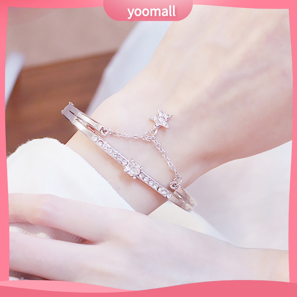 Vòng Tay Đính Đá Hình Ngôi Sao Năm Cánh Lấp Lánh Dành Cho Nữ