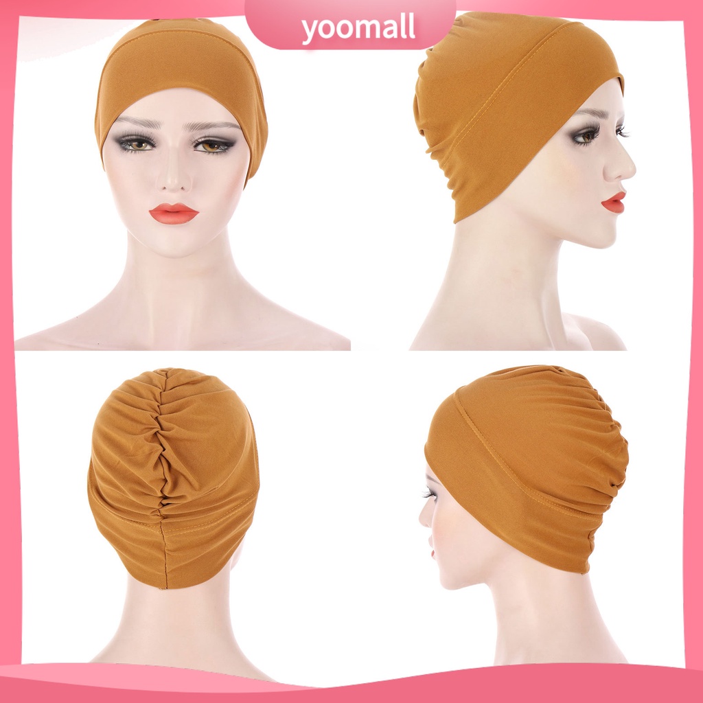 Mũ Turban Trùm Đầu Co Giãn Màu Trơn Cho Nữ