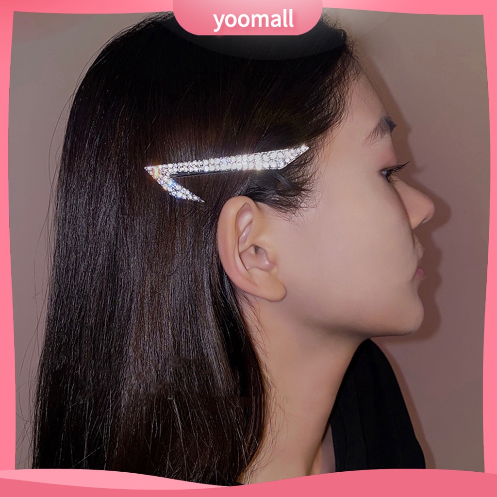 1 Cặp Kẹp Tóc Kim Loại Đính Đá Chống Trượt Kiểu Dáng Thời Trang