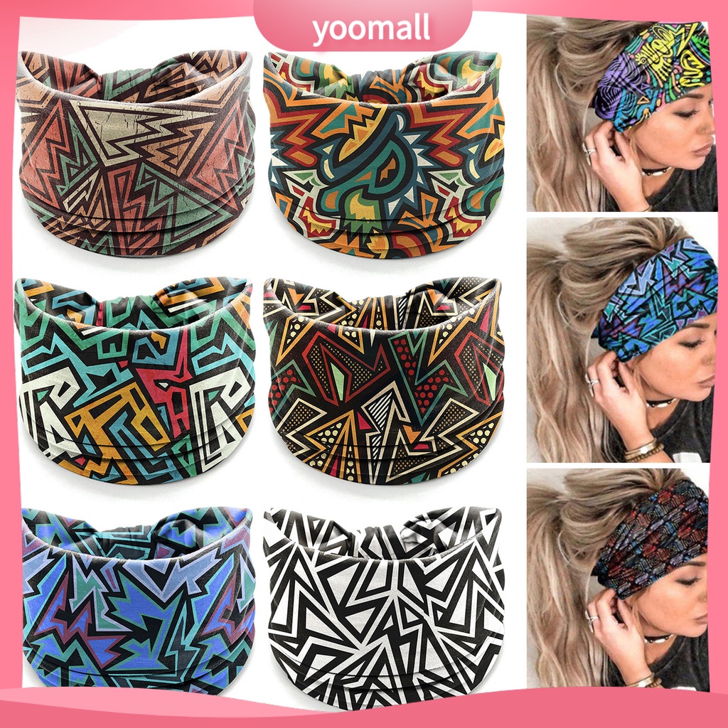 Băng Đô Thể Thao Bản Rộng Thấm Hút Mồ Hôi Nhanh Khô Co Giãn In Họa Tiết Caro Phong Cách Bohemia Cho Nữ