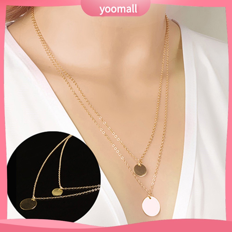 [YM] Vòng cổ Kép Mặt Hình Học Vàng Đồng Đính Kim Sa Quyến Rũ Phong Cách Retro Cho Nữ