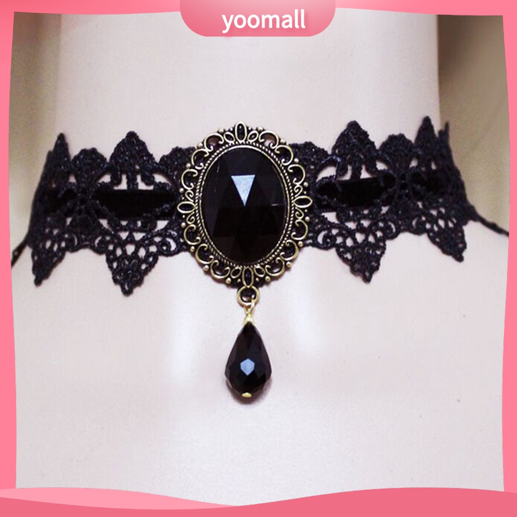 [YM] Vòng Cổ Choker Bện Dây Đính Đá Quý Nhân Tạo Phong Cách Gothic Punk Hợp Thời Trang Làm Quà Tặng Cho Nữ