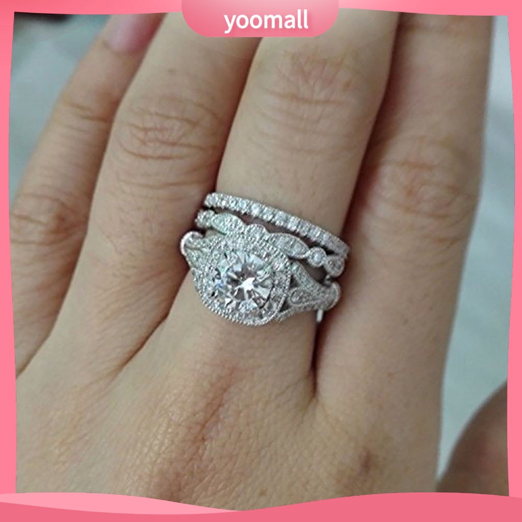 Bộ 3 Nhẫn Đính Hôn Đính Đá Lấp Lánh Tinh Tế Sáng Tạo Phổ Biến