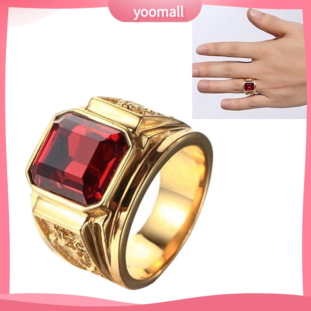 Nhẫn Mặt Vuông Chạm Khắc Hình Rồng Bằng Đồng Đính Đá Cổ Điển Cho Nam