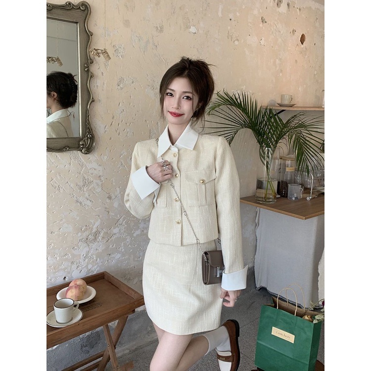 𝒀𝒂𝒏𝒚𝒂𝒏 Set Áo Khoác Tay Dài Và Chân Váy Ngắn Phong Cách Mới Cho Nữ