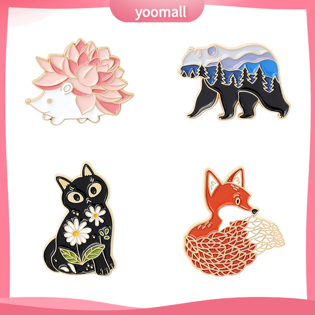 [YM] Trâm Cài Áo Hình Nhím / Mèo / Cáo Tráng Men Phong Cách Nhật Bản Dễ Thương