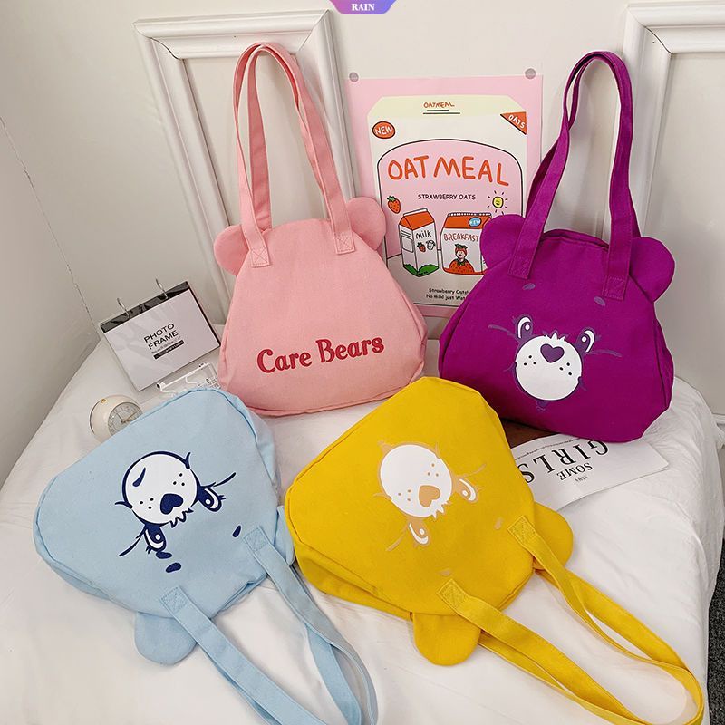 Túi Tote Đeo Vai / Xách Tay Bằng Vải Bạt Kích Thước Lớn In Họa Tiết Gấu Hoạt Hình Nhật Hàn Dễ Thương Cho Nữ