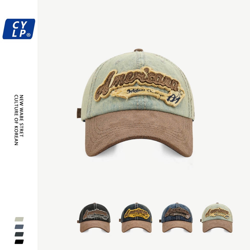 Mũ Lưỡi Trai Denim Thêu Chữ Phong Cách Retro Cho Cặp Đôi