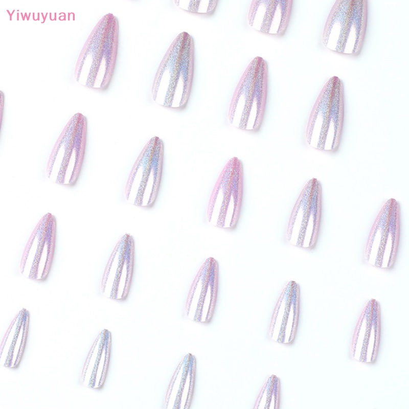 < Yiwuyuan > Móng Tay Giả Dài Màu Tím Kim Tuyến Có Thể Tháo Rời