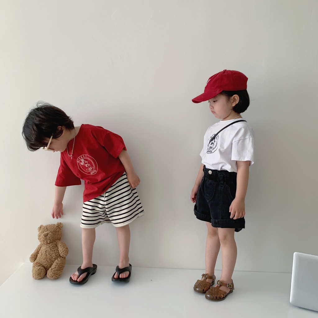 Áo thun cotton ngắn tay hình Mickey dễ thương cho bé