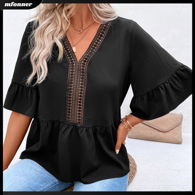 Áo Sơ Mi Nữ Tay Dài Cổ Chữ V Khoét Sâu Màu Sắc Thanh Lịch