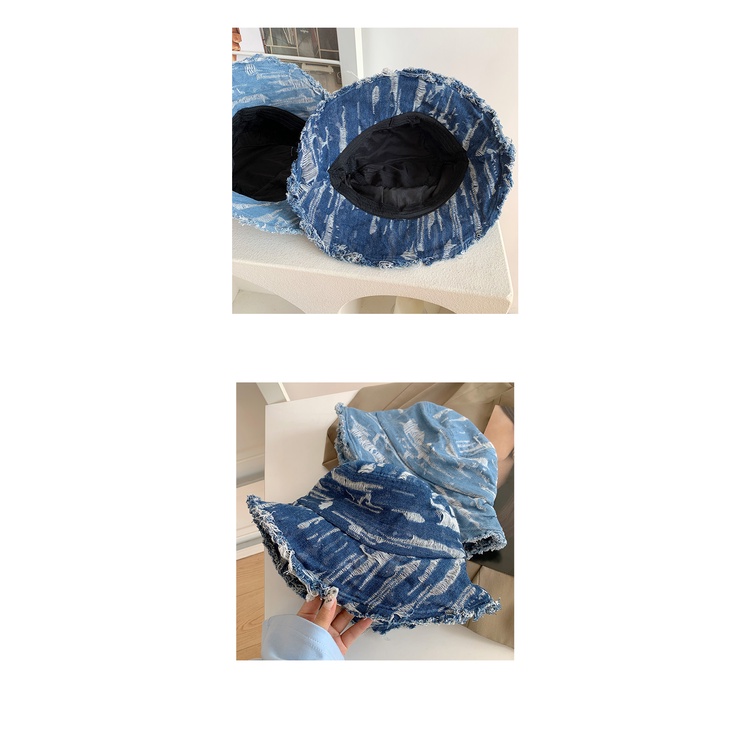 Mũ Bucket Denim Viền Lớn Màu Trơn Phong Cách Nhật Bản Dễ Phối Đồ Cho Nữ