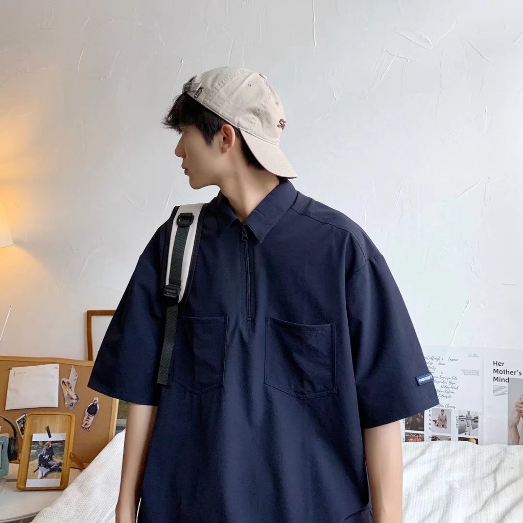 Áo Sơ Mi Tay Lửng Dáng Rộng Thời Trang Mùa Hè Phong Cách Hàn Quốc Cho Nam