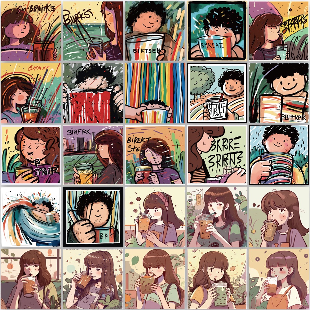 Bộ 50 Miếng Dán Trang Trí Hình Ly Trà Sữa / Điện Thoại / Laptop / Sổ Tay Xinh Xắn