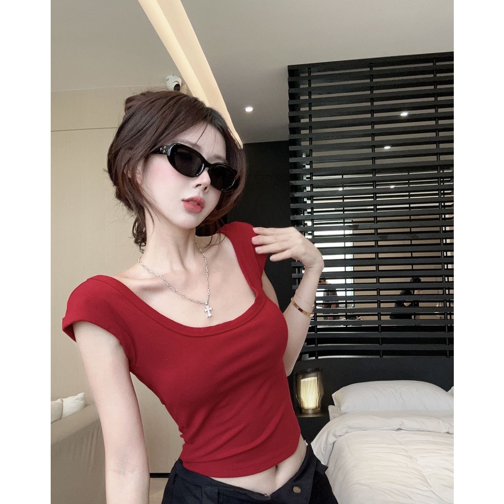 Áo Thun Cổ Tròn Ôm Dáng Quyến Rũ Hợp Thời Trang Cho Nữ