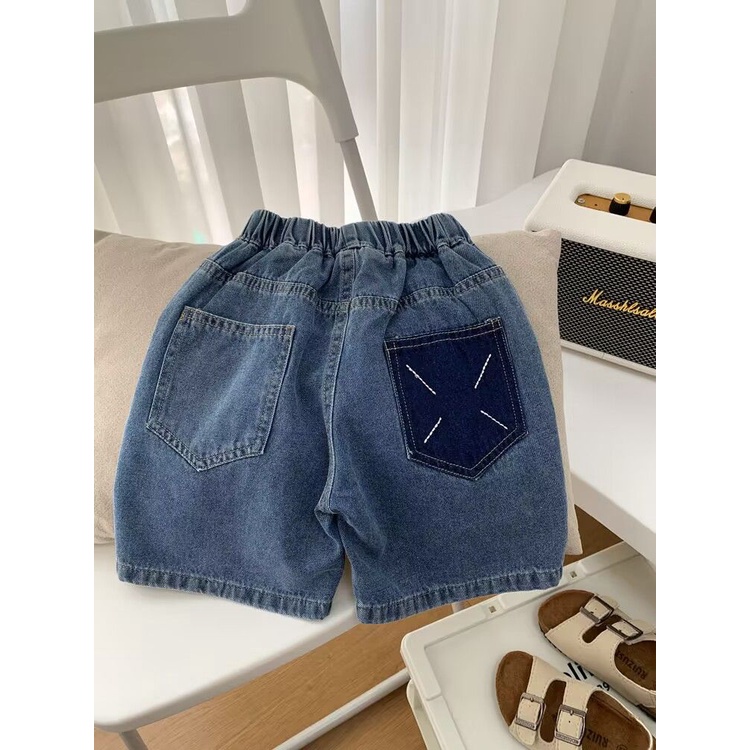 Quần Short Denim Dáng Suông Năng Động Thời Trang Phong Cách Hàn Quốc Cho Bé Trai