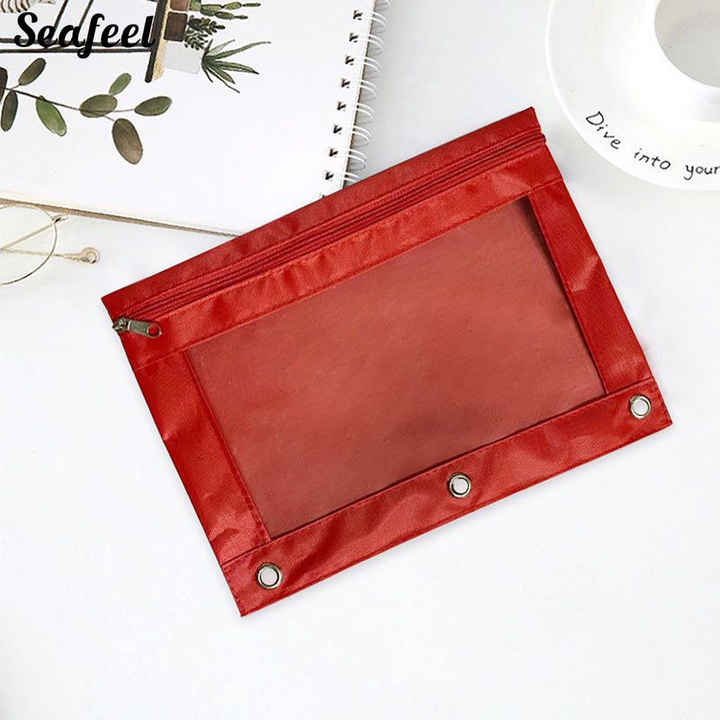 Túi Đựng Bút 3 Lỗ Bằng Vải Oxford Trong Suốt Có Khóa Kéo Tiện Dụng