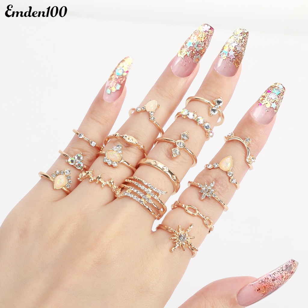 Bộ 17 Nhẫn Đính Đá Nhân Tạo Phong Cách Bohemian Thời Trang