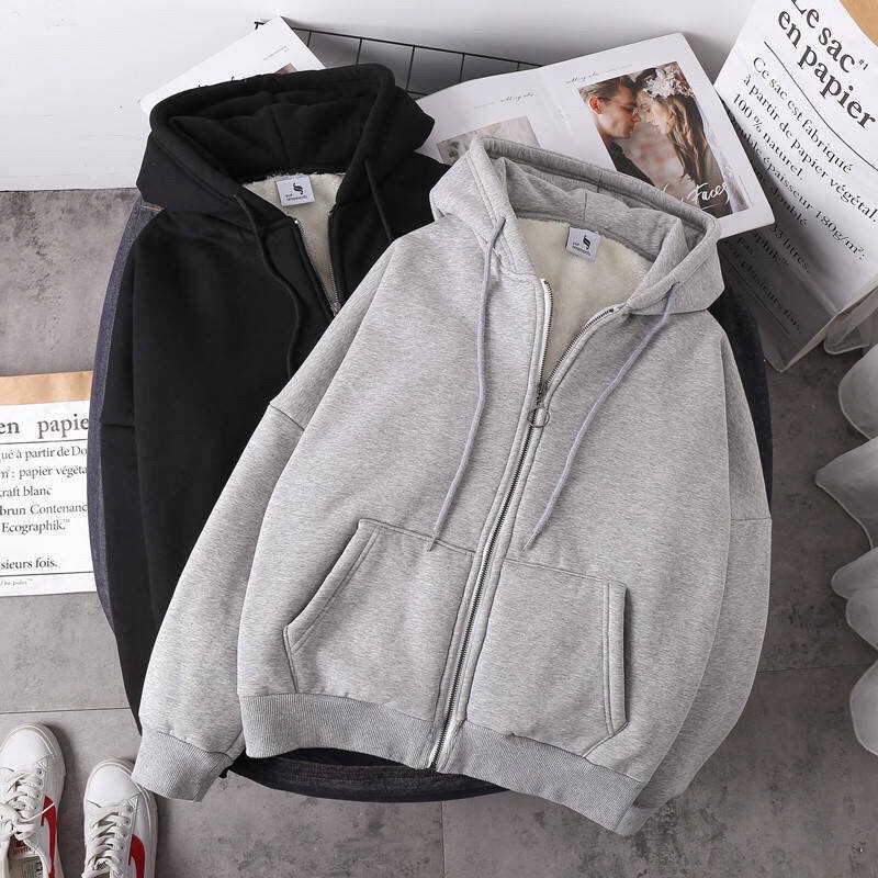 Áo Khoác Hoodie Tay Dài Dáng Rộng Có Túi Và Khóa Kéo Thời Trang Mùa Thu Ấm Áp