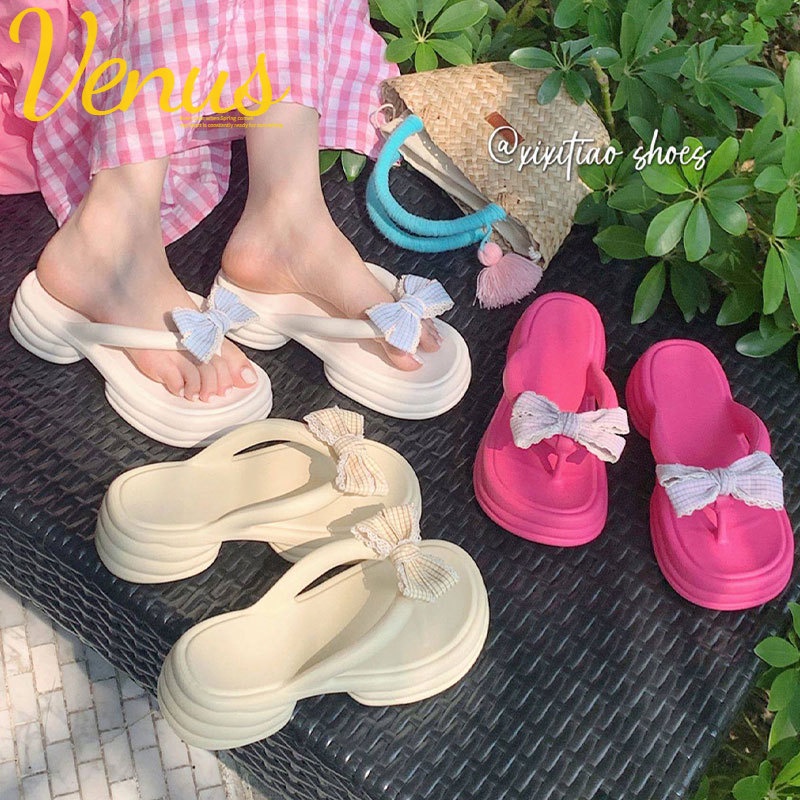 Dép Xỏ Ngón Đế Dày 122 5cm Đính Nơ Thời Trang Cho Nữ