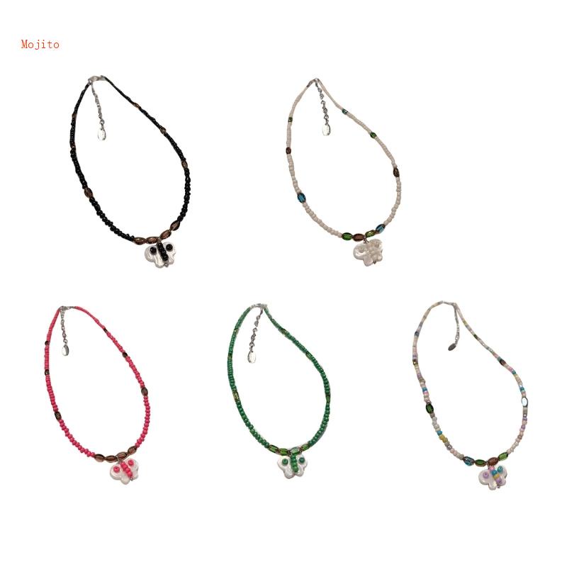 Vòng cổ Hạt Nhiều Màu Mặt Hình Bướm Phong Cách Bohemian