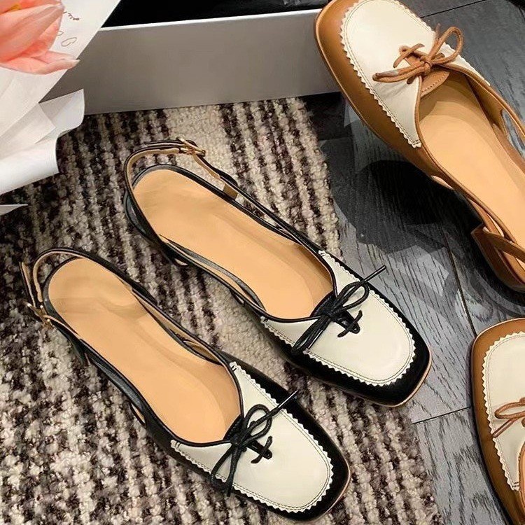 Sandal Mũi Vuông Hở Lưng Đính Nơ Xinh Xắn Theo Phong Cách retro B14L Dành Cho Nữ