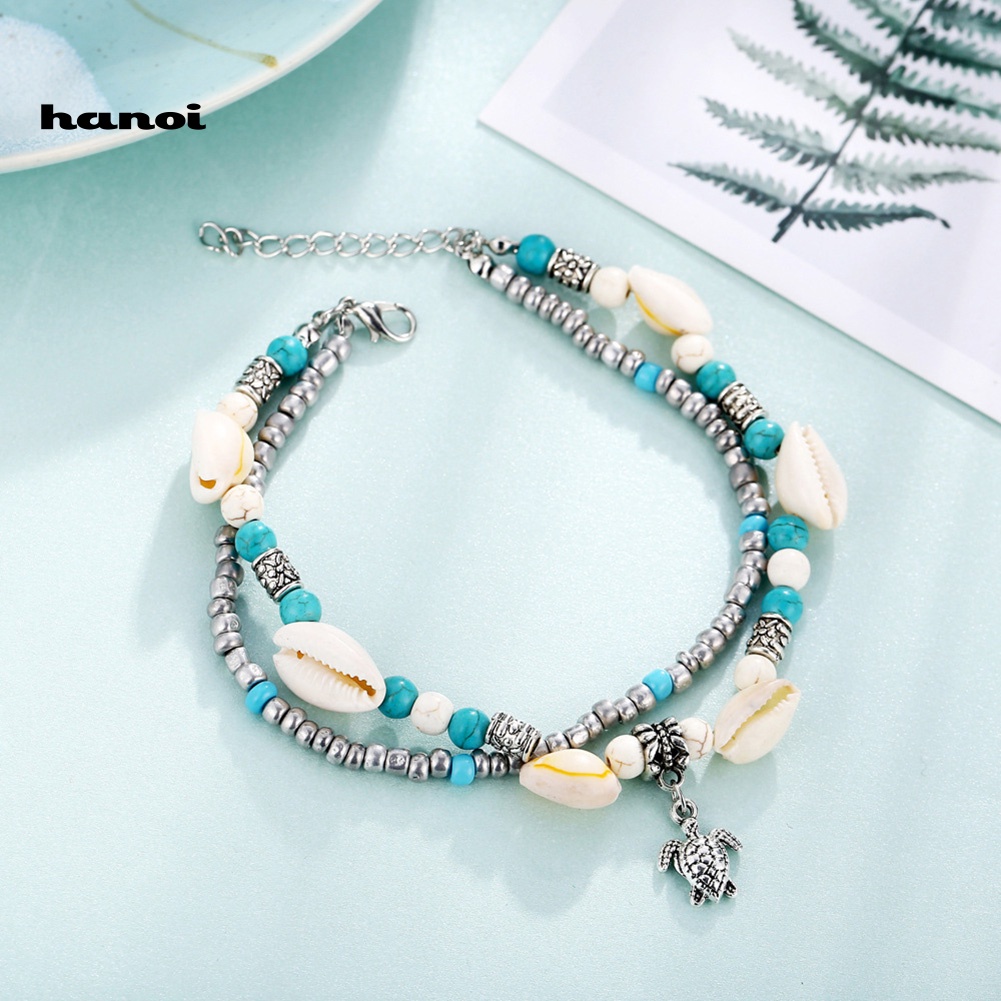 Lắc Chân Hai Lớp Đính Hạt Ngọc Lam Giả Thời Trang Cho Nữ