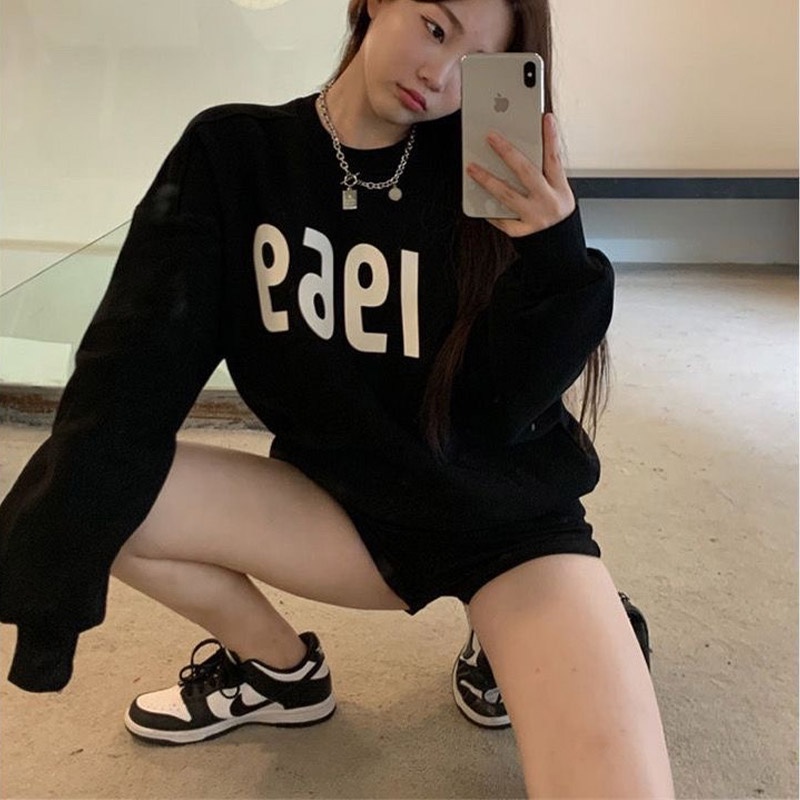 LIVE GREAT Áo sweater Lông Cừu Dày Tay Dài Cổ Tròn In Họa Tiết Đơn Giản Dễ Phối Đồ Phong Cách Hàn Quốc Cho Bạn Gái
