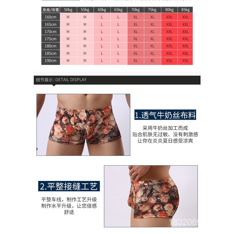 Quần Lót Boxer Lưng Thấp Thoáng Khí In Hoa Kiểu Vintage Cá Tính Cho Nam