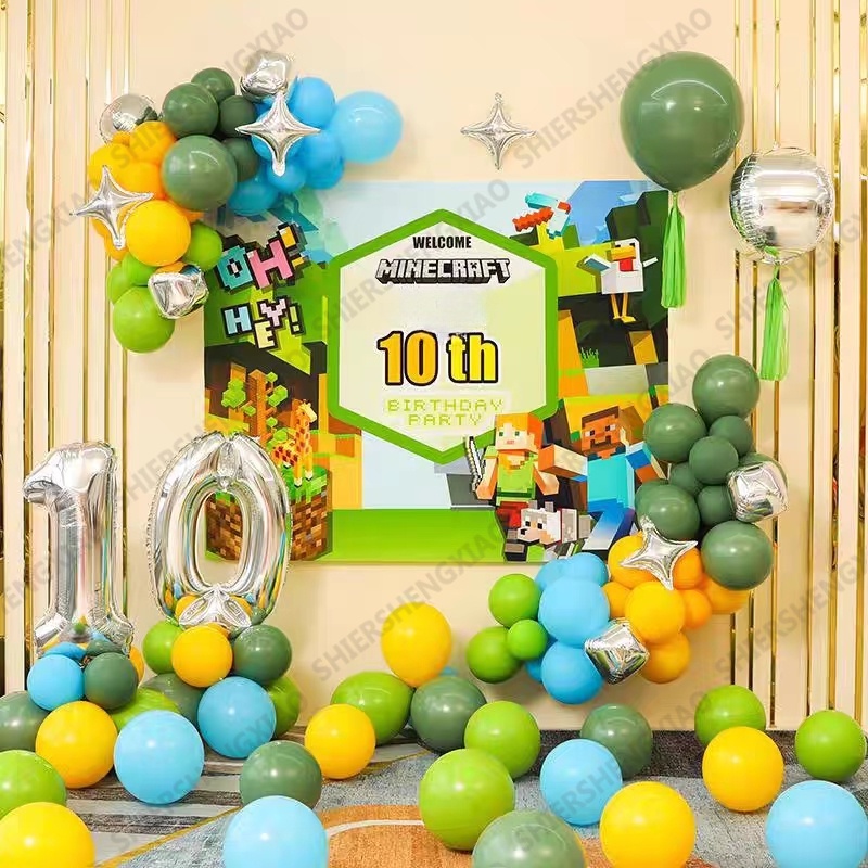 Set 77 Bong Bóng Màng Nhôm Chủ Đề Minecraft Trang Trí Tiệc Sinh Nhật Cho Bé Trai