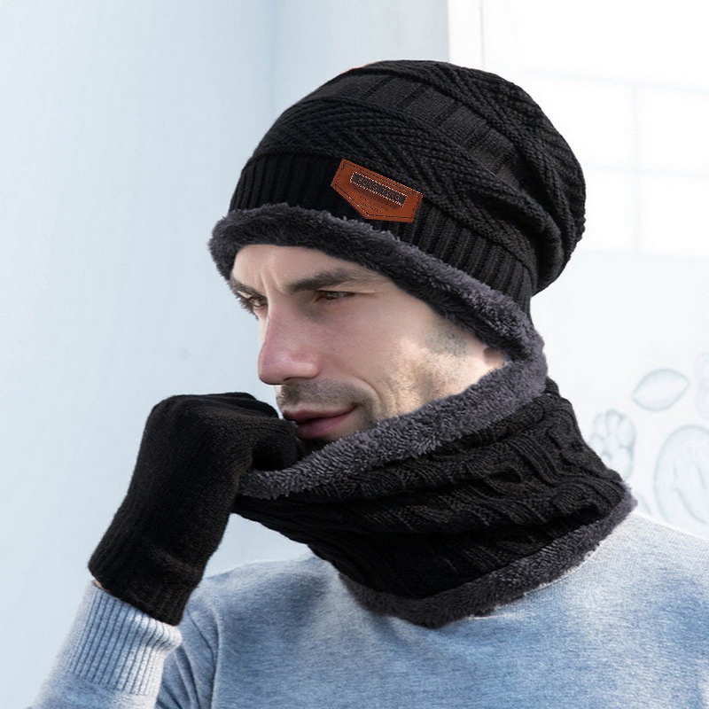 Unisex beanies mũ vòng khăn găng tay bộ mùa đông dệt kim dày ấm áp phụ nữ đàn ông