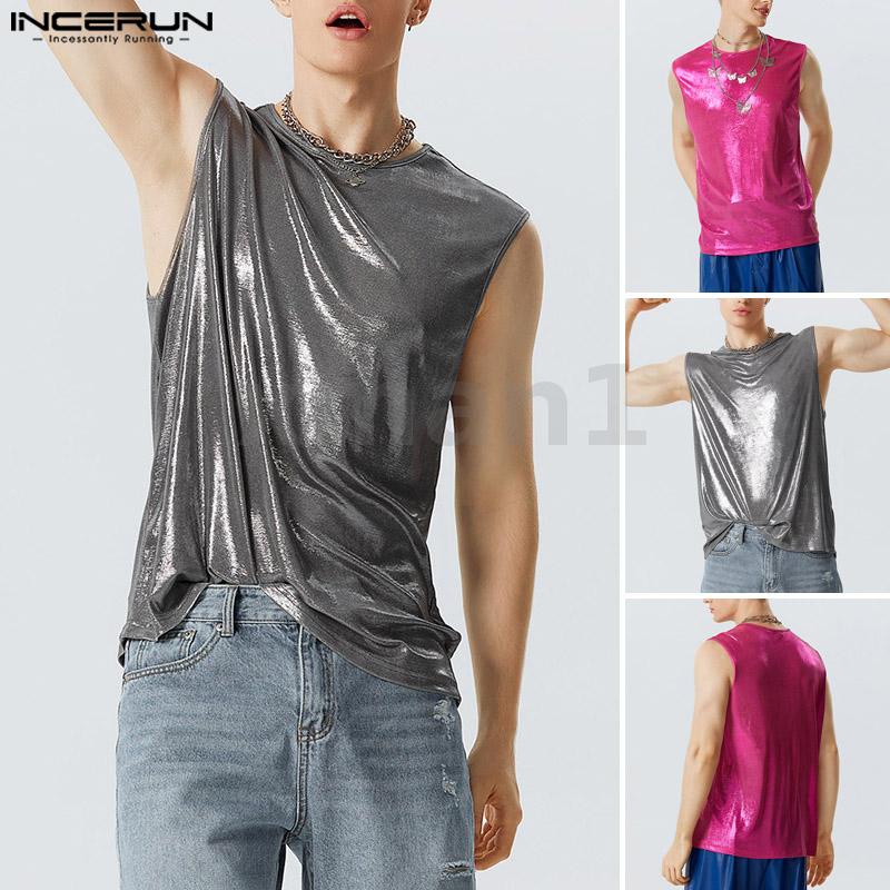 Áo Tank Top Sát Nách Cổ Tròn Đính Kim Tuyến Lấp Lánh Kiểu Vintage Cá Tính Cho Nam
