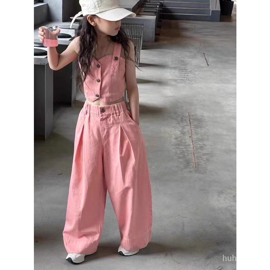 Bộ Áo Denim Hai Dây + Quần Dài Ống Đứng Phong Cách Hàn Quốc 2023 Cho Bé Gáihuhu01.vnhuhu01.vnhuhu01.vn