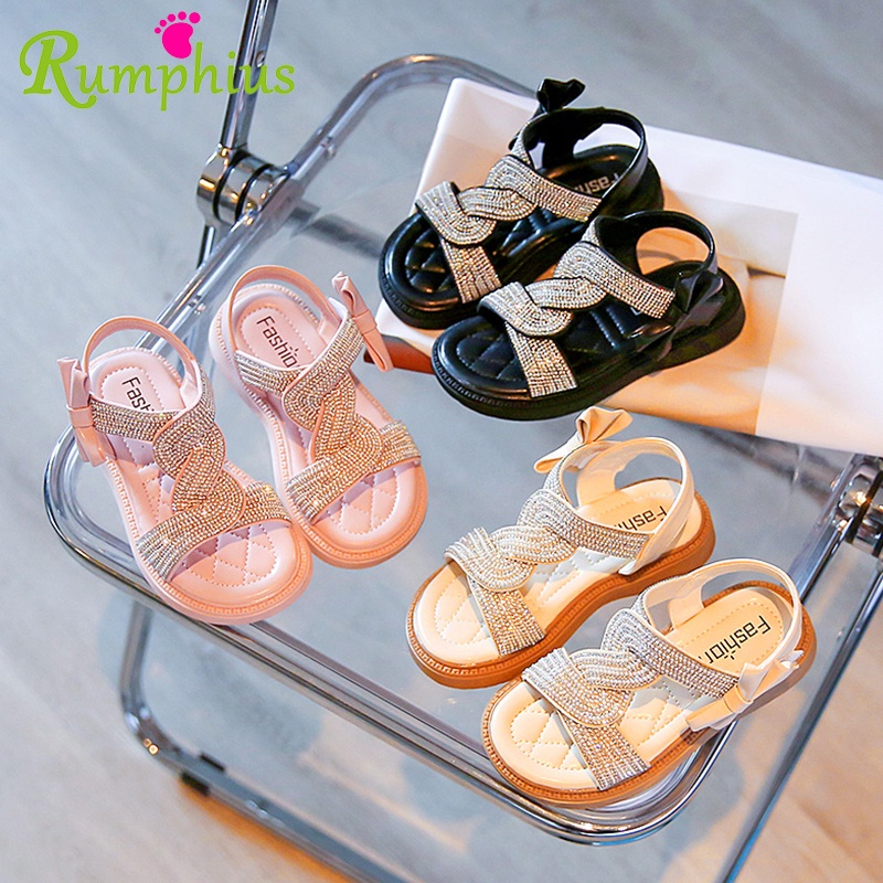 Rumphius Xăng đan Hở Ngón Đế Mềm Chống Trượt Đính Đá Lấp Lánh Dành Cho Bé Gái Size 23-36