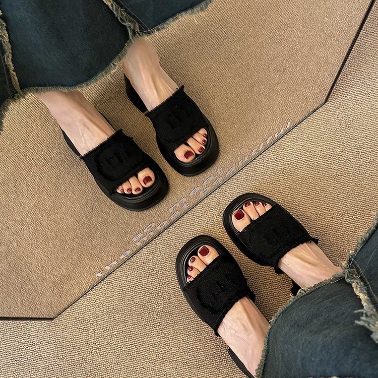 Dép Sandal Đế Xuồng Cao Màu Đen Bằng Vải Bạt Chống Nước Thời Trang Mùa Hè 2023 Dành Cho Bạn Nữ