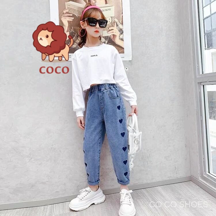 Quần Jean Dài Dáng Rộng Cỡ Lớn Phong Cách Phương Tây Thời Trang Xuân Thu Xinh Xắn Cho Bé Gái