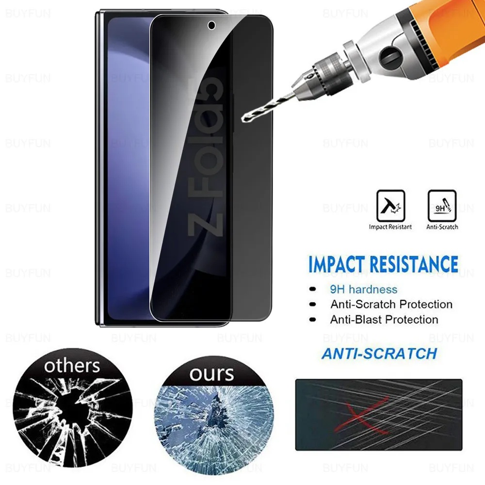 2In1 Privacy Tempered Glass for Samsung Galaxy Z Fold 5 5G fold5 zfold5 Screen Protector Protective Film （Anti Spy Glass / clear glass）