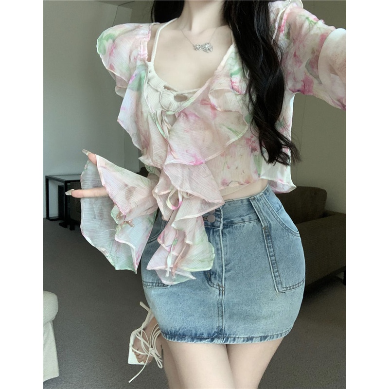 Áo Kiểu Vải Voan Trễ Vai Phối Bèo Thời Trang Mùa Hè Hàng Mới Dành Cho Bạn Nữ