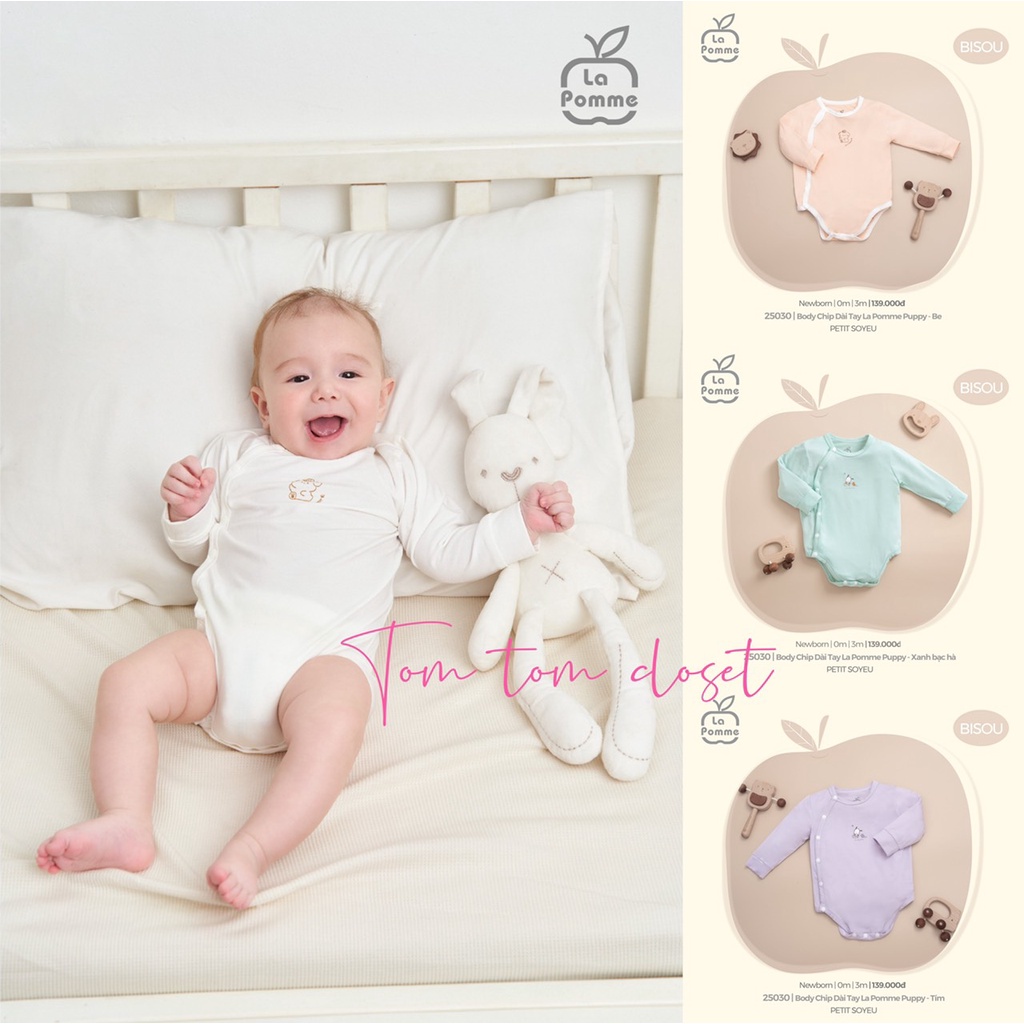 La Pomme - Bộ Body Chip liền thân Dài Tay La Pomme họa tiết NB 0M 3M Full