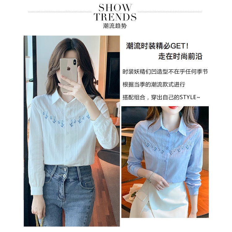 Áo sơ mi nữ/Áo Sơ Mi Nữ Tay Dài Thêu Hoa Lily Phong Cách Mới Mùa Thu 2023 JQA9/Áo Sơ Mi Cách Điệu Hàn Quốc/áo sơ mi công sở nữ áo kiểu/Áo Sơ Mi Trắng Nữ/áo sơ mi nữ dài tay/Vải lanh