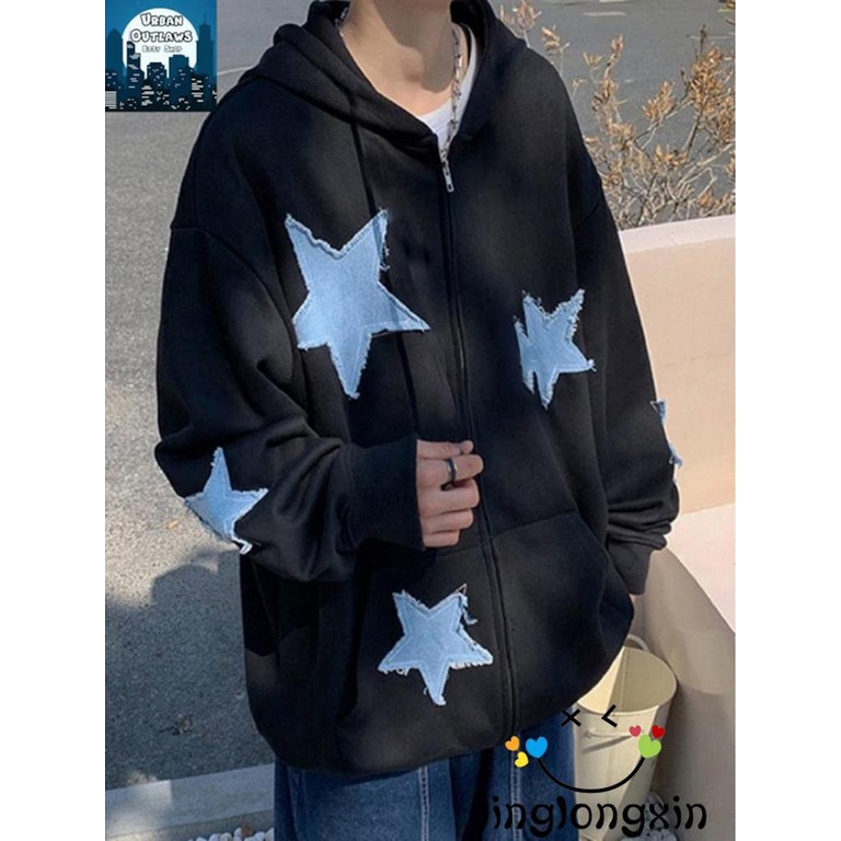 Áo Hoodie Tay Dài Có Khóa Kéo In Họa Tiết Ngôi Sao Linglongxi2 Cho Nữ